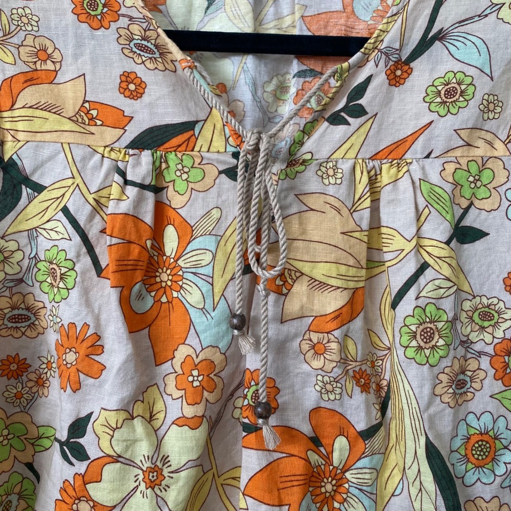 Hester & Orchard Linen Blend Floral Blouse Boho‎ Cottagecore Top Size L Resort - Picture 8 of 10